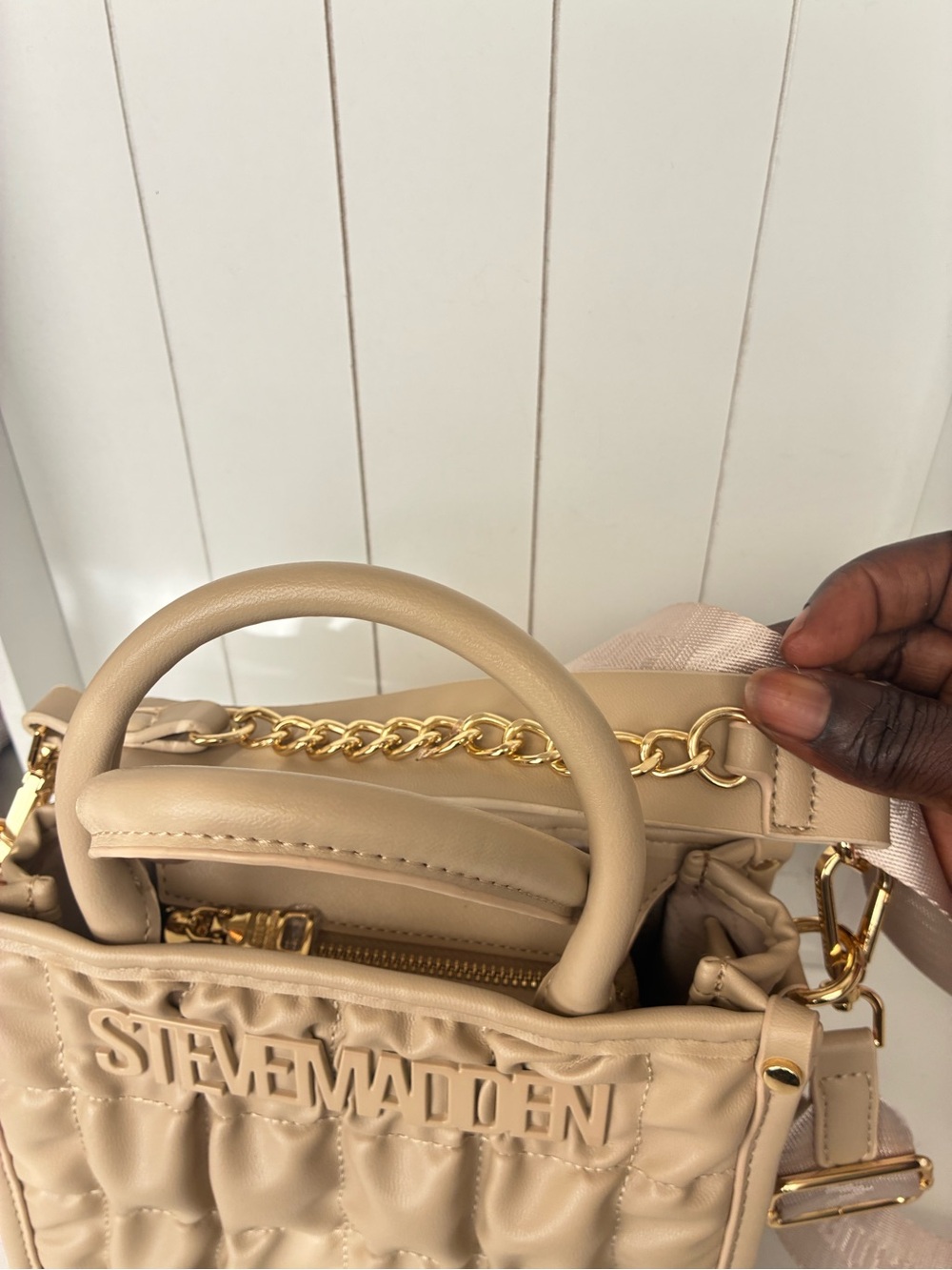 Steve Madden Taupe Quilted Top-Handle Satchel - Picture 3 of 11
